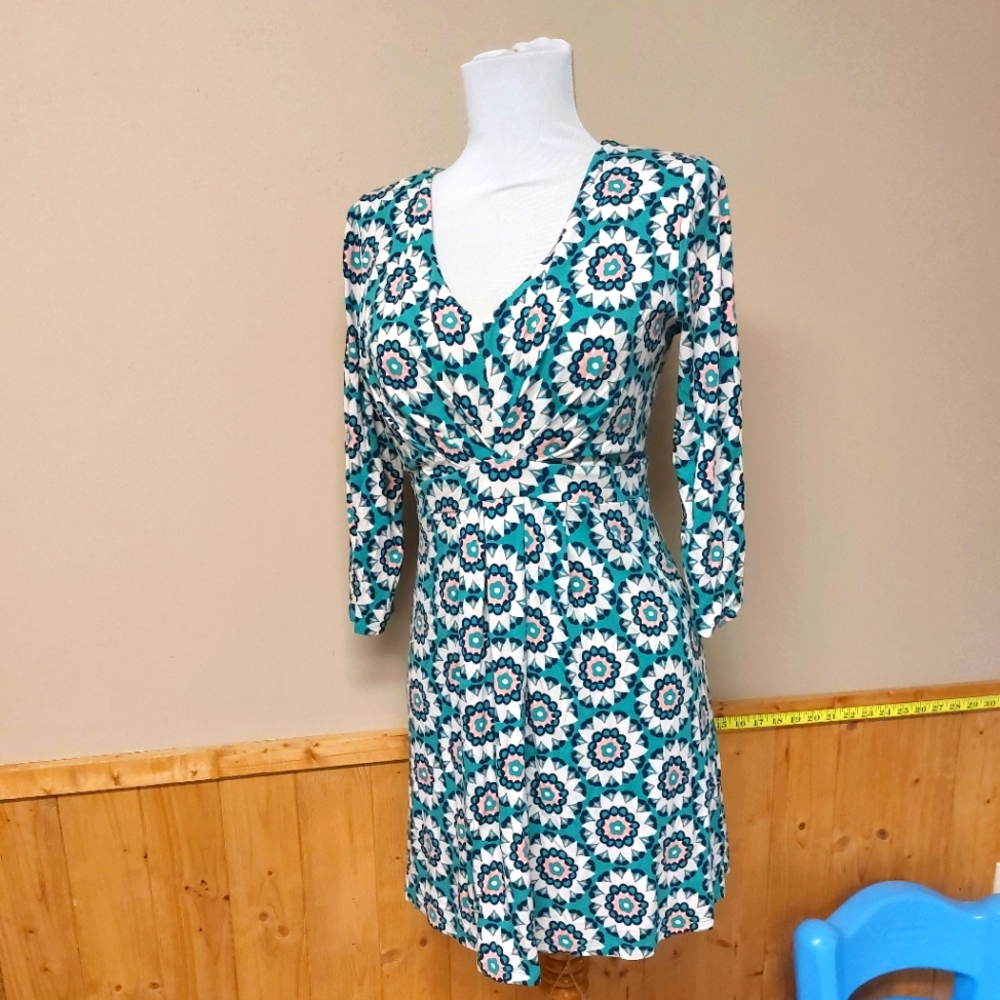 Boden Floral Mini Dress - Teal and White 8P